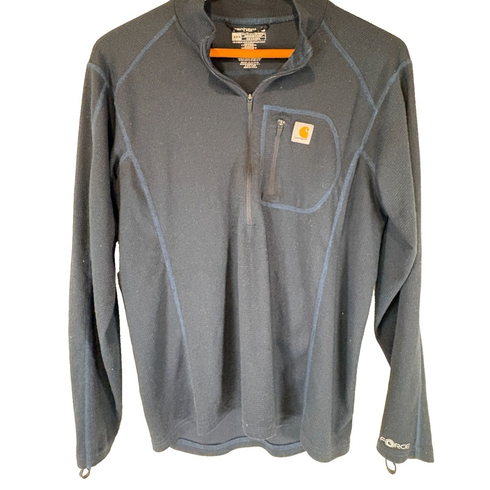 Carhartt‎ Force Thermal Shirt Men's Medium Navy Blue Long Sleeve Waffle Knit